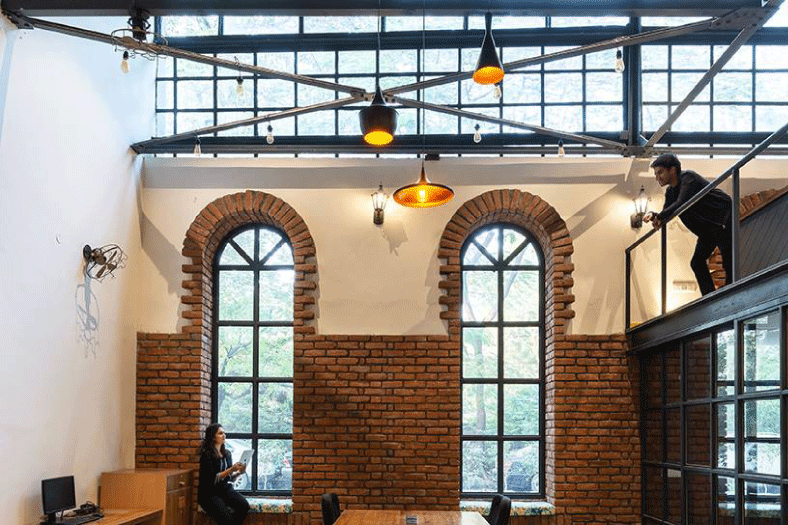 An old pharmaceutical warehouse transformed into a creative workspace