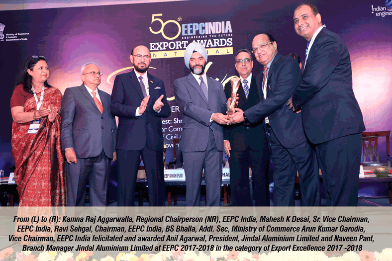 Jindal  Aluminium Limited wins National Award for Export Excellence 2017-2018 by EEPC