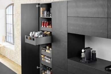 Blum presents space tower, a tall storage unit with plenty of storage space