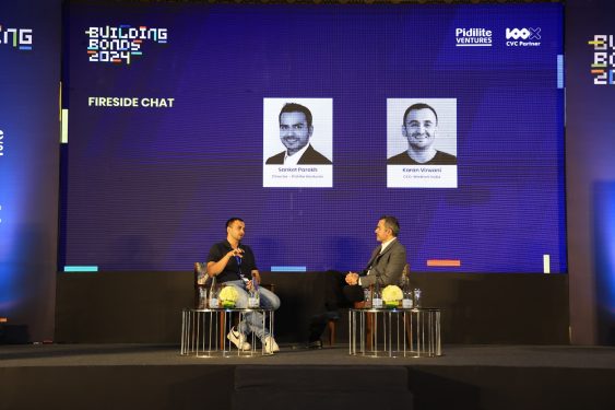   Sanket Parekh, Director - Pidilite Ventures, and Karan Virwani, CEO - WeWork India, in a fireside chat on business and innovation at inaugural edition of Building Bonds by Pidilite Ventures in Bengaluru _ ACE